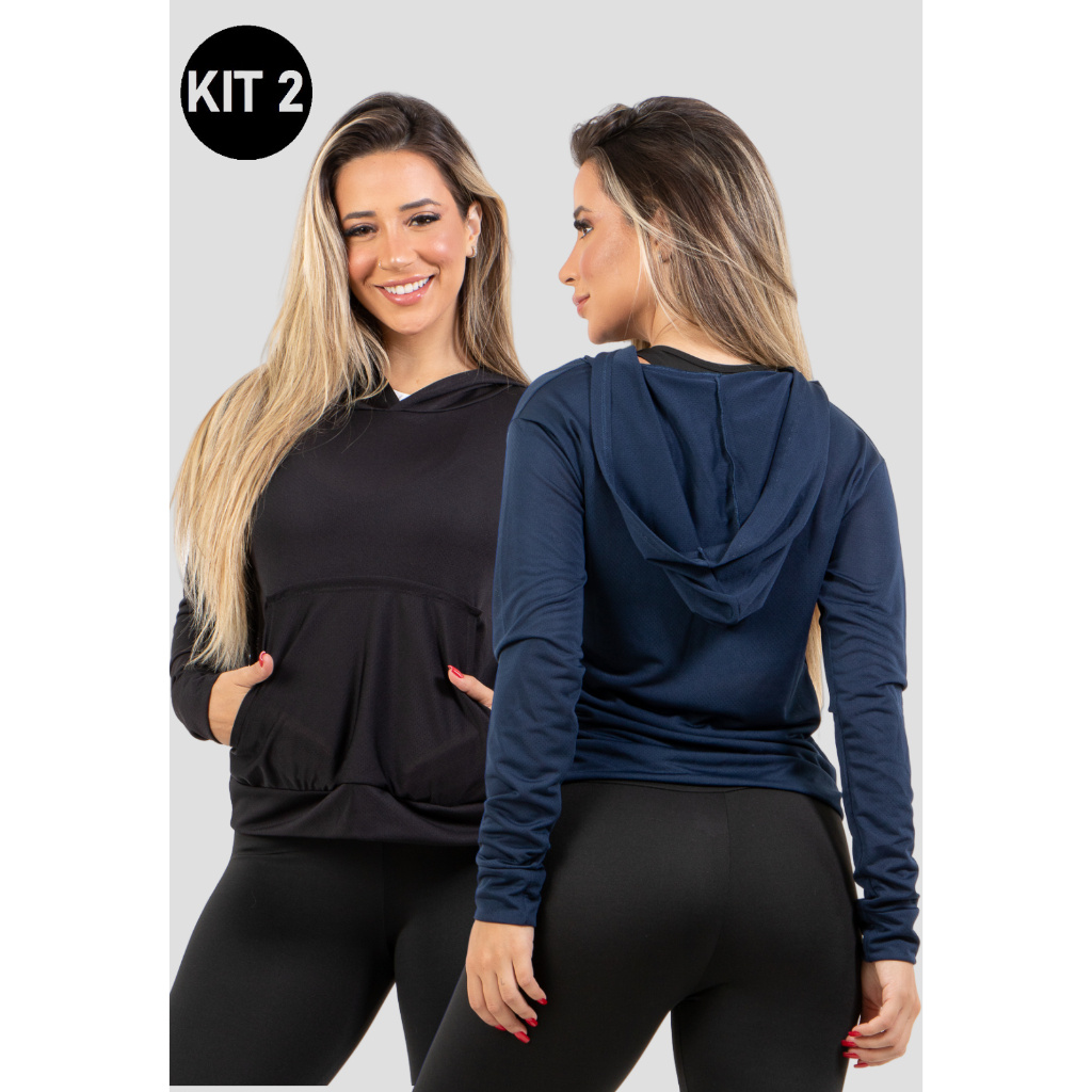 Kit 2 Casaco Fitness Feminino Dry Fit Leve Academia Treino Corrida Confortável Seca Rápido