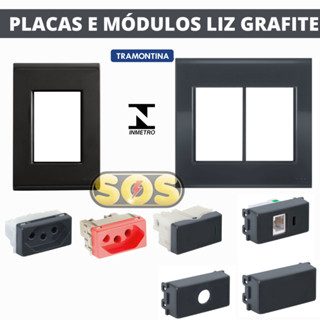 Conjunto Tomadas, Interruptores, Placas e modulos 10A, 20A, RJ11, RJ45, TV SAT 4x2 Grafite Tramontina Liz