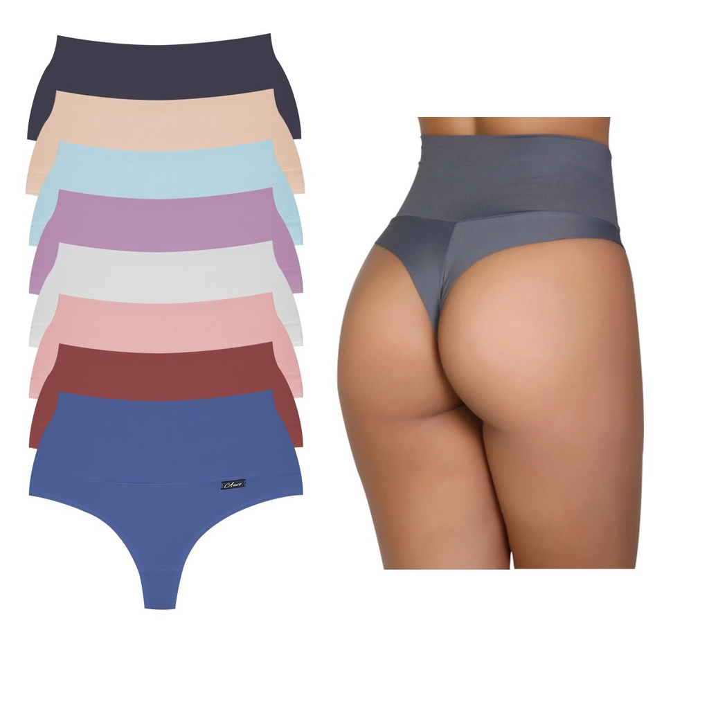 Calcinha Modeladora Cintura Alta Cos Alto Kit 5  FIO DUPLO Segura Barriga Algodão Feminina  Kit Lingerie