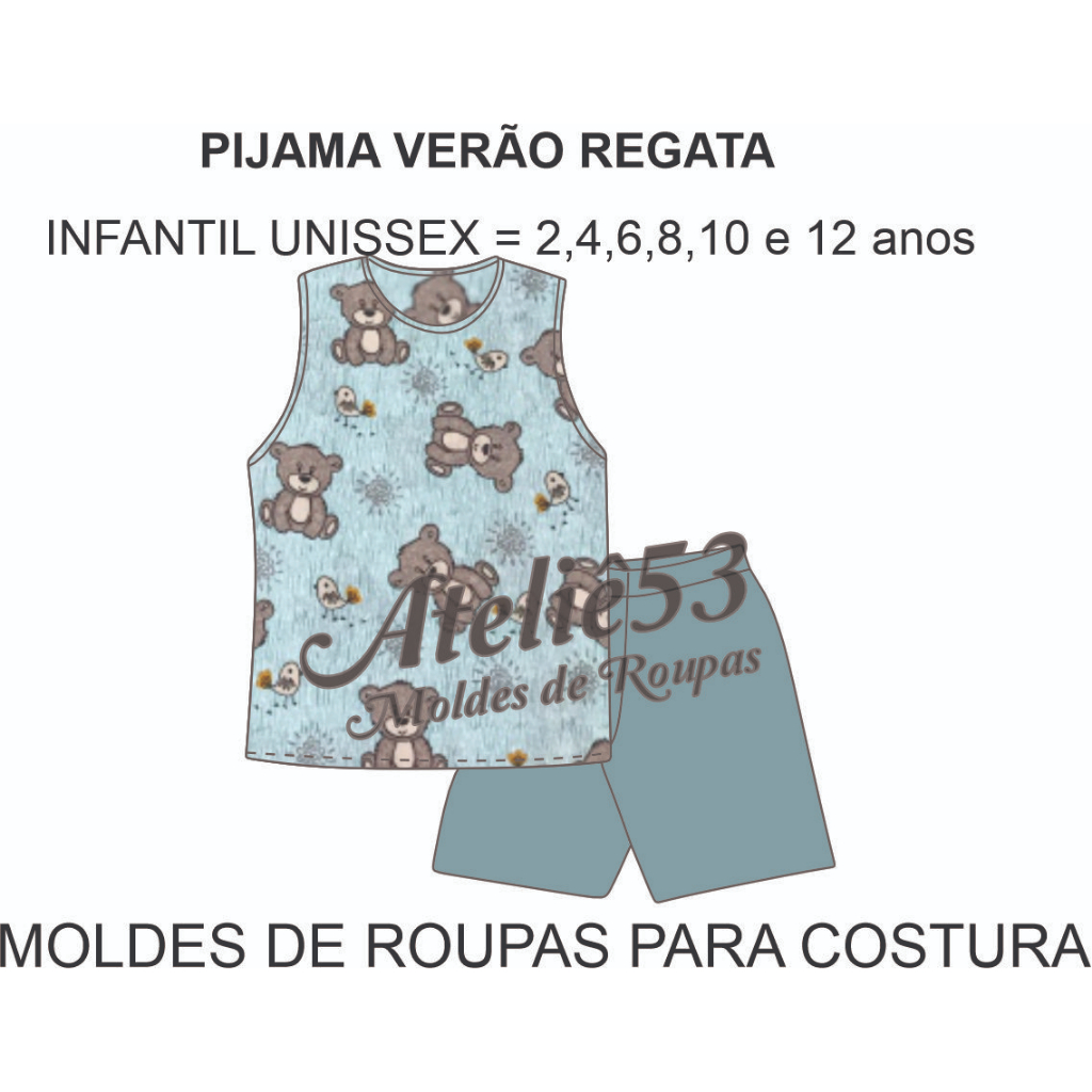 Molde para costura PIJAMA INFANTIL UNISSEX REGATA E SHORT ref8004
