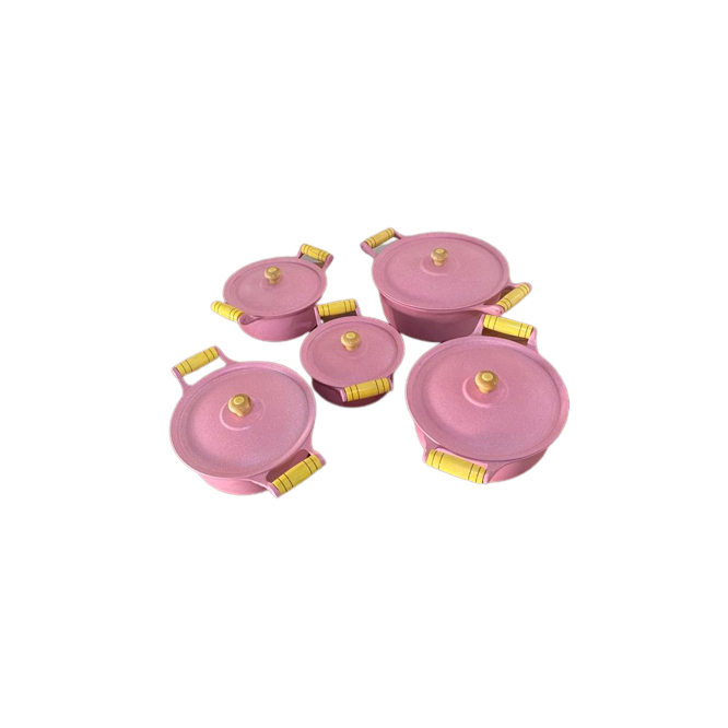 Jogo 5 Panela Teflon Antiaderente Aluminio Fundido Grosso ROSA