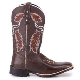 Bota Texana Masculina Country Bico Quadrado Em Couro Cara De Boi Café