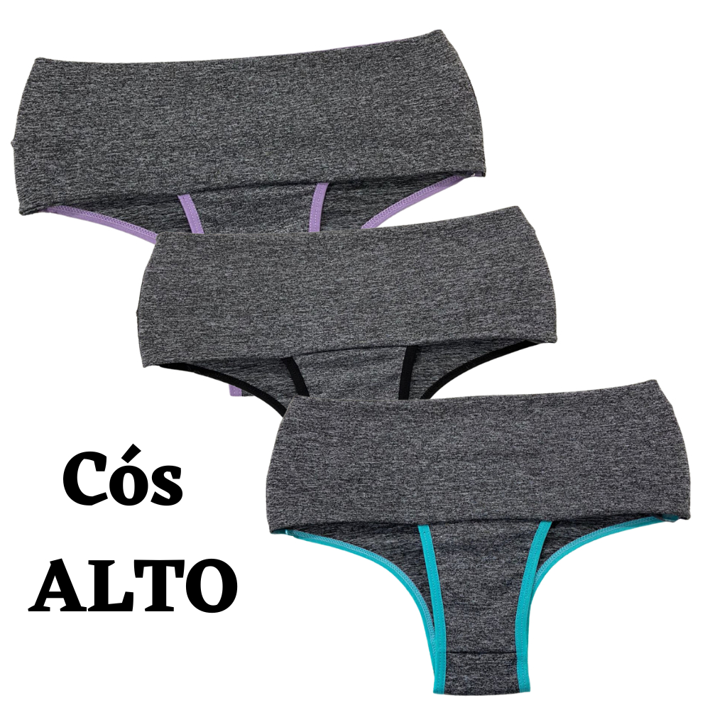 3 Calcinhas Cós Alto Fitness Feminina Lateral larga Microfibra Forro Algodão - Paloma em Oferta na Shopee