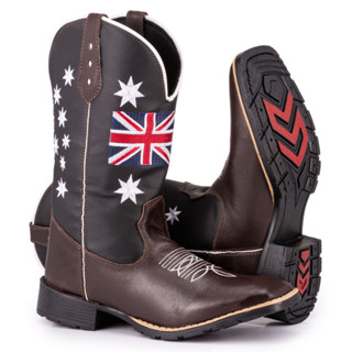 Bota Texana Masculina Country Bico Quadrado Em Couro Solado De Borracha Inglaterra