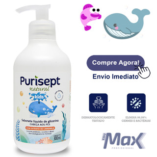 Shampoo Sabonete Liquido Para Bebes e Crianças da Cabeça aos Pés Dermatologicamente Testado Com Extrato de Camomila Purisept Kids Baby Infantil  Não Arde os Olhos Para Todas as Idades 100% Natural Vegano Cruelty Free Eco Friendly com Glicerina 300Mls