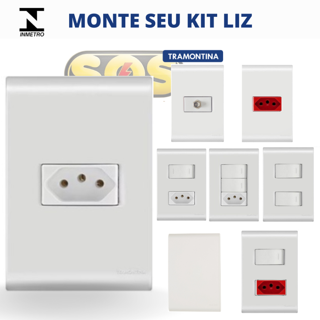 Conj Tomada 10A, 20A, Interruptor simples, paralelo, three way ou placa cega Liz Branca Tramontina em Oferta na Shopee