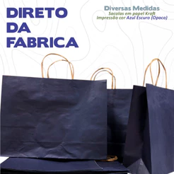 Sacola em Papel Kraft P/M/G/ Azul Escuro - 10 ou 25 Unidades