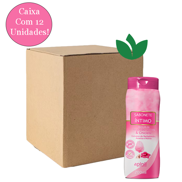Caixa Com 12 Unidades Sabonete Feminino Algodão Doce Chiclete 200mL Apinil Cosméticos
