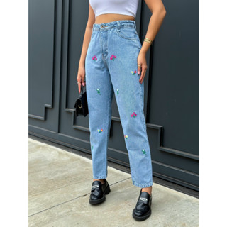 8047 CALCA JEANS FEMININA CALCA MOM BORDADO 8047