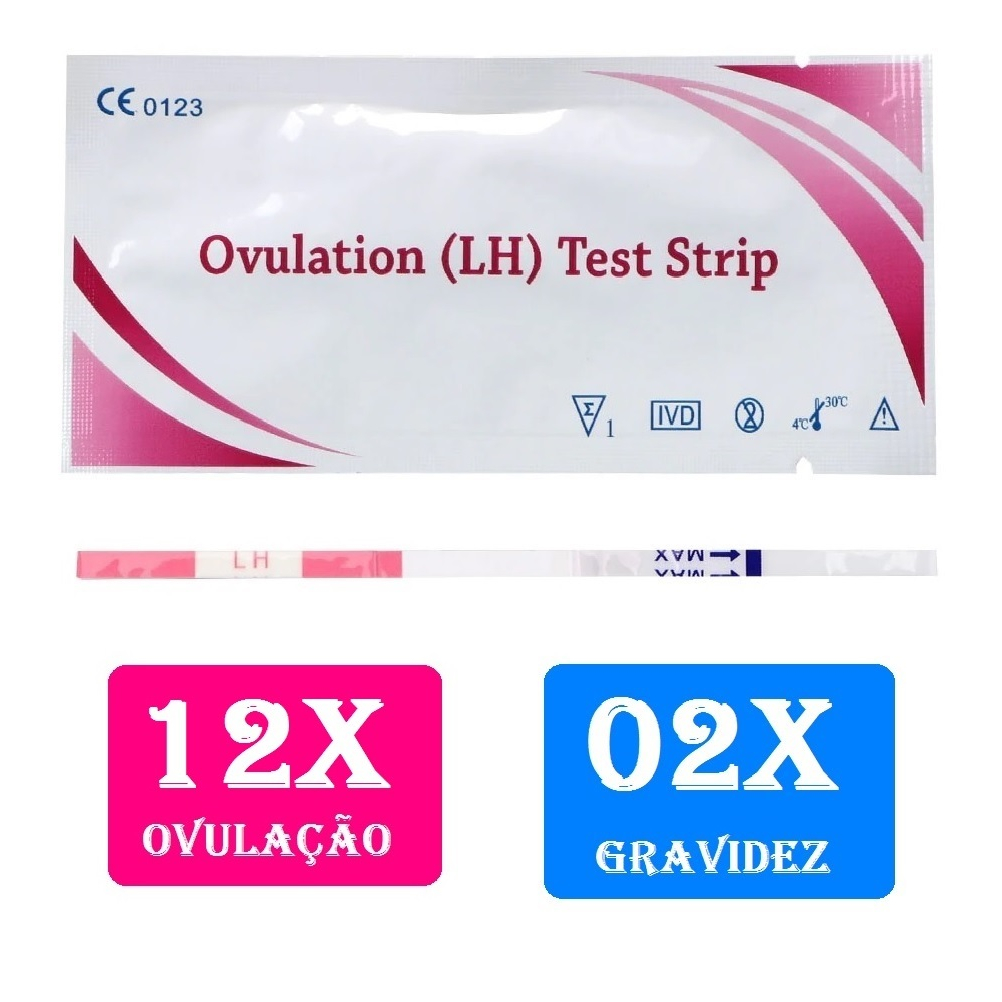 12 Tiras fitas testes de ovulação + 2 Tiras teste de gravidez