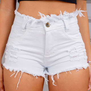 Shorts Jeans Feminino Cos Desfiado Branco