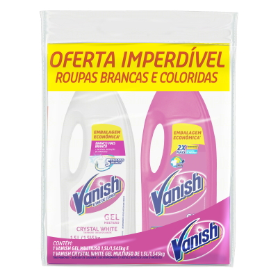 Vanish Tira Manchas Alvejante Seguro Gel Kit para Roupas Brancas e Coloridas 1,5L