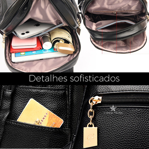 Bolsa Feminina Couro Mochila Média Sofisticada Elegante Trabalho Canguru — imagem 2 de 2