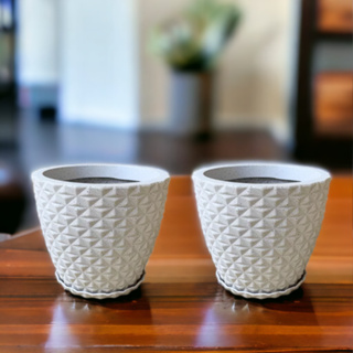Kit 2 Vasos Decorativos Planta ou Flor Polietileno Cone Redondo Diamante 3D Nº1 com Pratos (20X23X16) em Oferta na Shopee