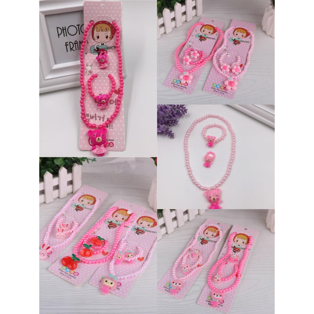 Com 3 Kit Colar Infantil Com perola conjunto colar pulseira anel
