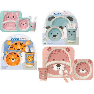 Kit Infantil Alimentação Refeição Bambu Animais 5 Pçs Buba Kit Refeição Infantil Bambu Bub...
