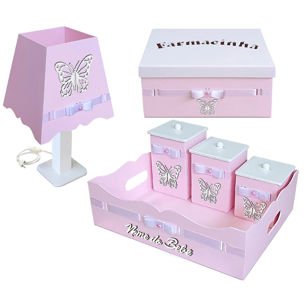 Kit de Higiene para Bebê Menina Rosa Borboleta Personalizado com nome em Oferta na Shopee