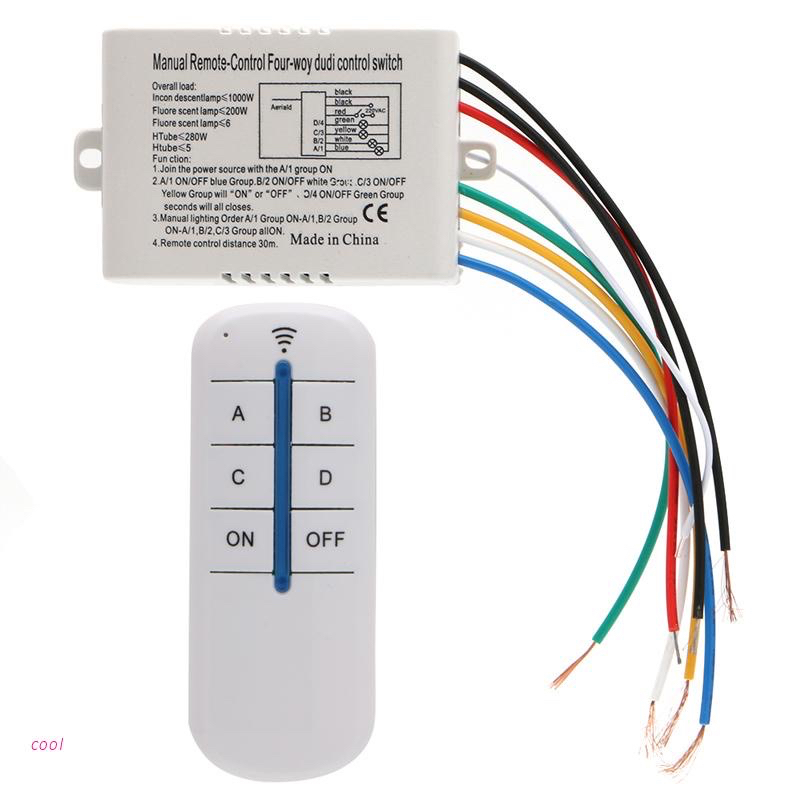 Controle ABCD Remoto Interruptor  04 Vias Canais Wirelles - BIVOLT Lâmpada-Ventilador