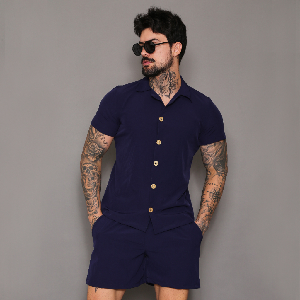 Conjunto Masculino Camisa e shorts Tactel em Oferta na Shopee