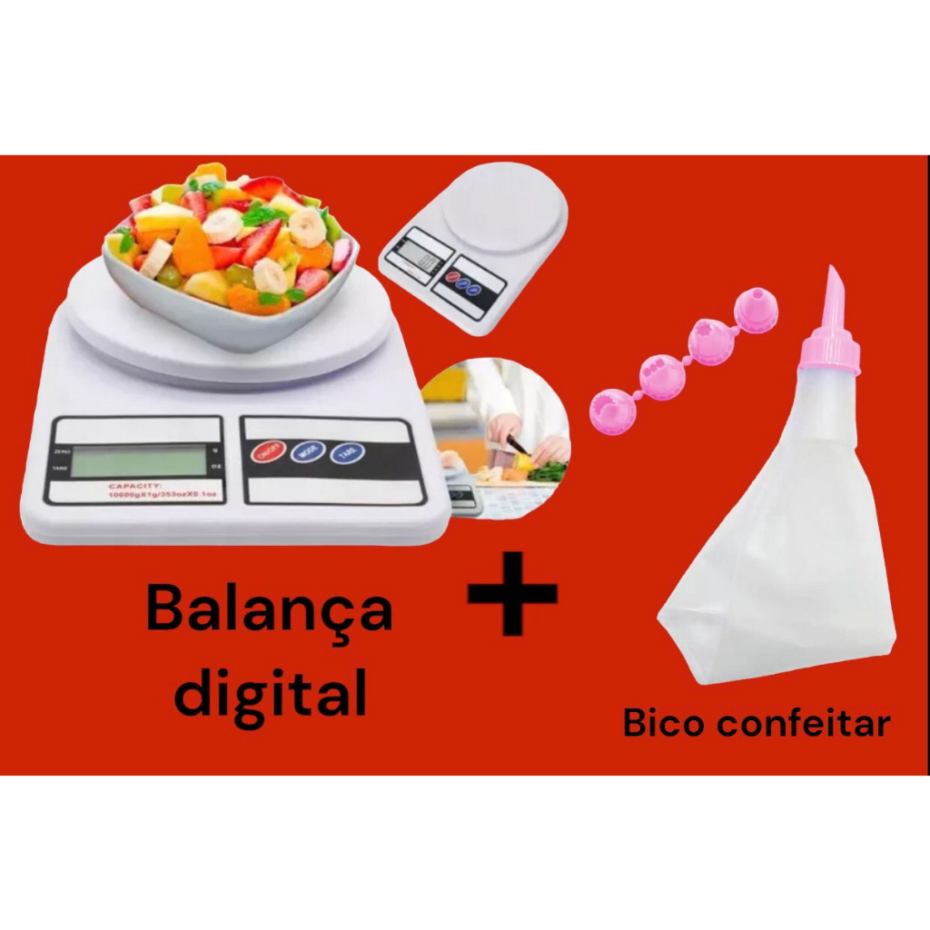 Só Hoje - Kit Balança Premium de Cozinha Digital + Conjunto De Confeiteira Premium De Silicone Com Bico Para Decoração de Plastico Para Creme Bolo