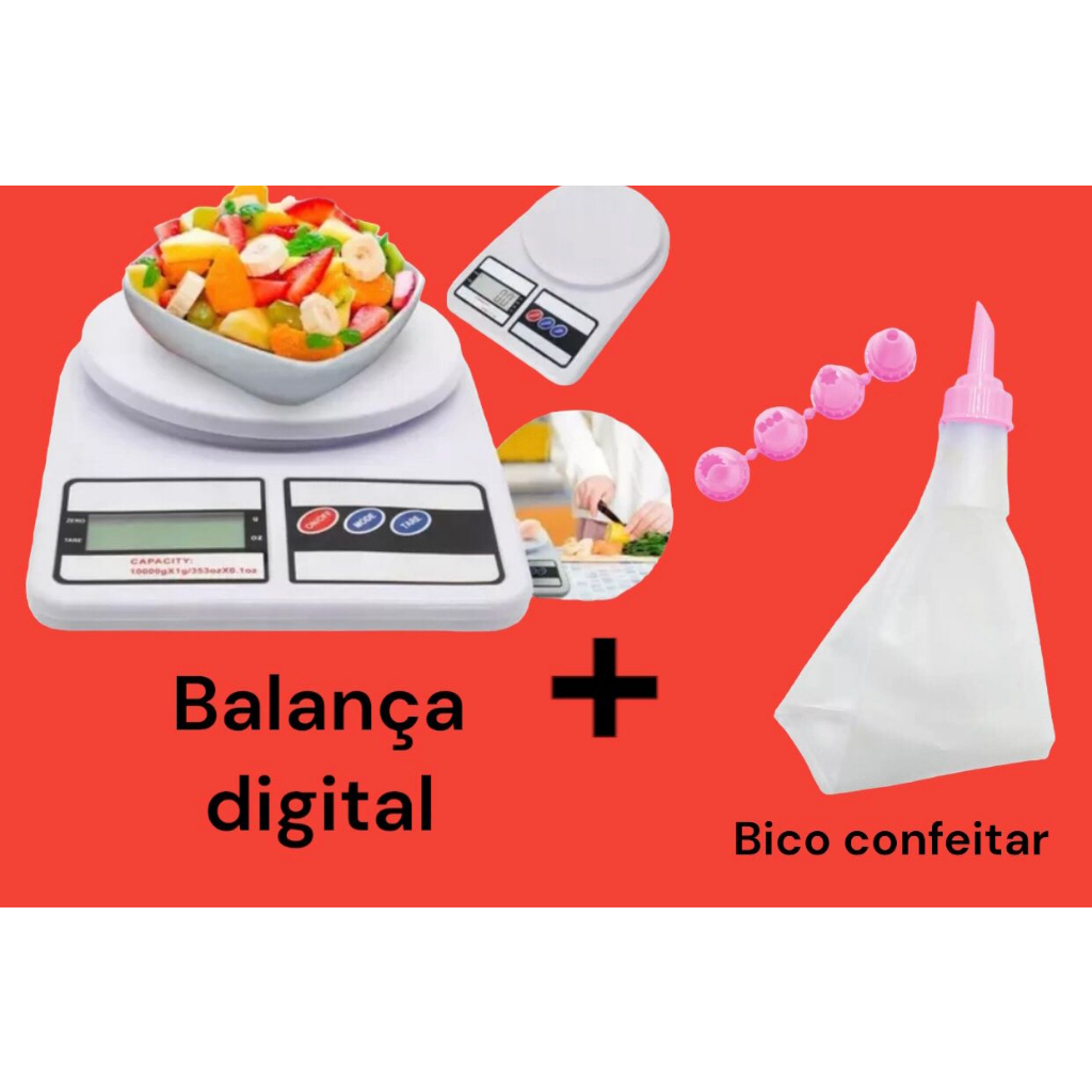 Kit Balança de Cozinha Digital + Conjunto De Confeiteira Premium De Silicone Com Bico Para Decoração 6 Peças