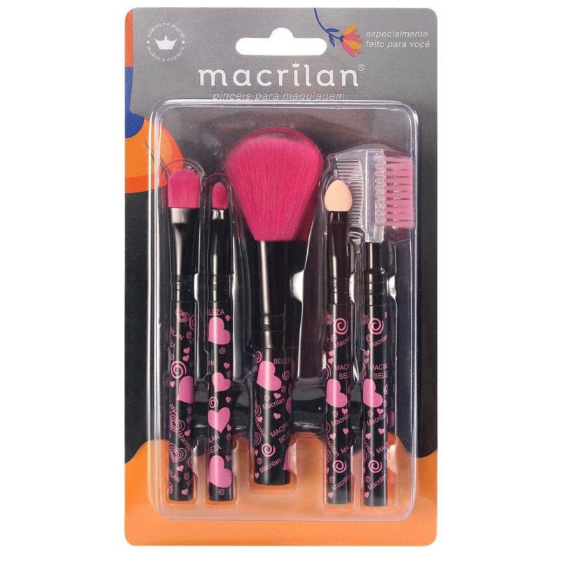 Kit Macrilan KP5-35 com 5 Pinceis para Maquiagem