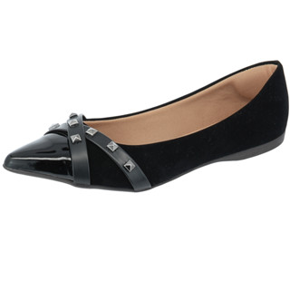 Sapatilha Feminina Bico Fino Rasteira Verniz com Brilho Flat Confortável Via Angel 1604.
