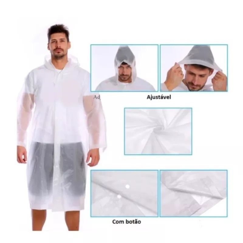 1 Capa De Chuva Feminina E MasculinaTransparente Descartáve Com Capuz Qualidade