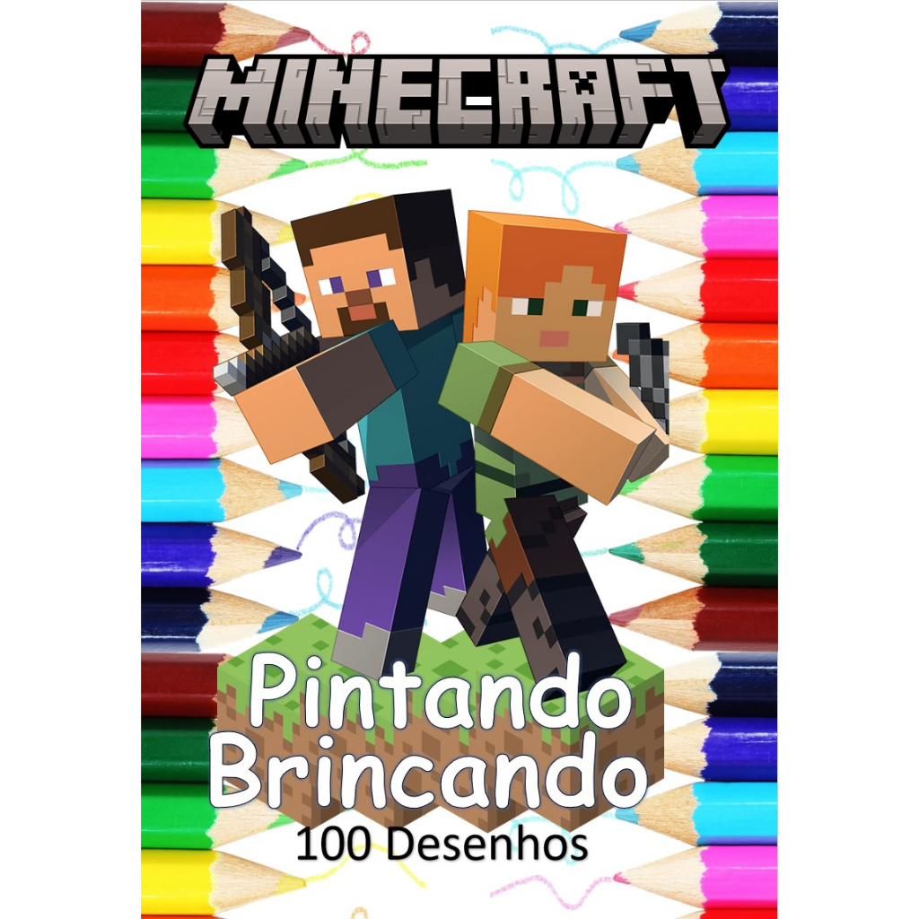 100 Desenhos Para Colorir e Pintar - Tema Minecraft - Folhas A4 Sulfite Avulsas/Soltas