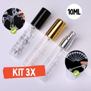 3X Porta Perfume 10ml Spray Vidro Kit Com Bico Decanter e Mini Funil Frasco Recarregavel Portátil