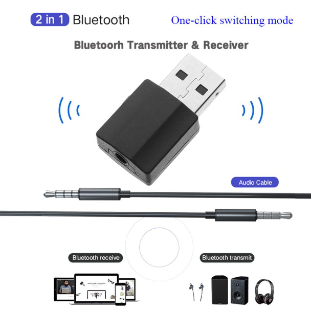 Receptor e Transmissor de Audio Bluetooth 2 Em 1 Bt 5.0 USB Para TV Carro PC