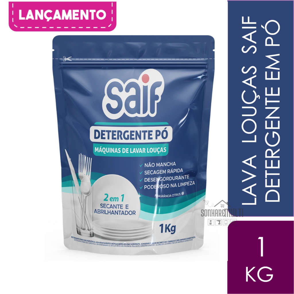 Lava Louças em Pó Saif 2 em 1 - Detergente em Pó para Lava Louças 1KG