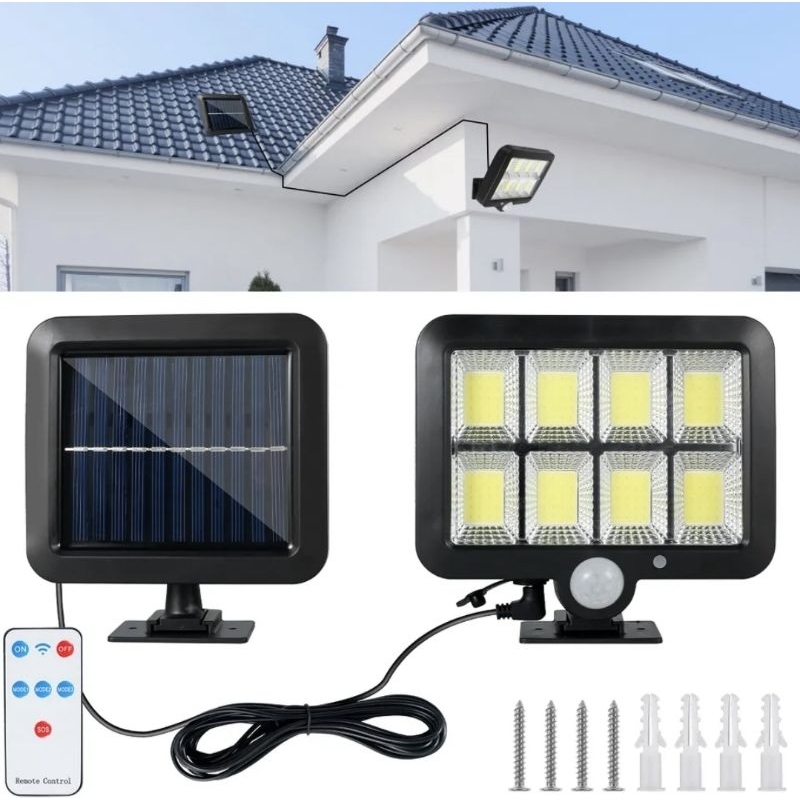 Cob luzes de rua solar sensor de movimento lâmpada solar com painéis solares ao ar livre indoor iluminação lâmpada parede solar led spotlight