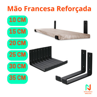 Mão Francesa Invertida Reforçada Preta Diversos Tamanhos Para Prateleiras 1 Peça Resistente Nebulosa 10 cm, 15 cm, 20 cm, 25 cm, 30 cm, 35 cm