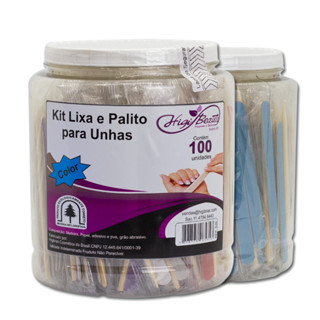 Kit Lixa Colorida E Palito Para Unhas - 100 Unidades - Higibeauty