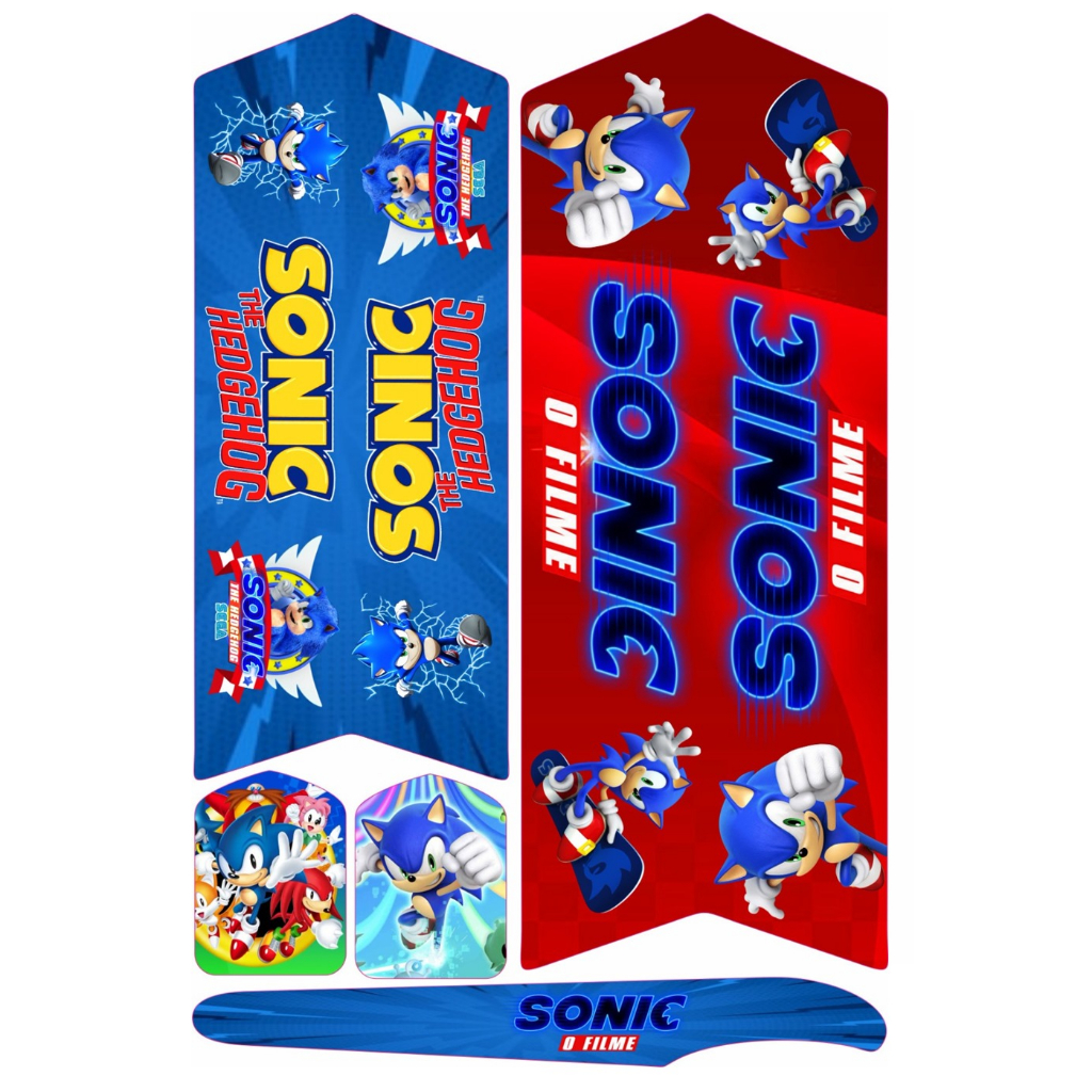 Cartela Adesivo Bicicleta Infantil Sonic Filme The Hedgehog BIke 12/14/16/20 Sonic Ouriço Sega Mega Drive