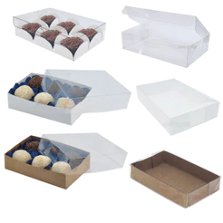 100 Caixas para 6 Doces 12x8x3 cm embalagem caixinha para 6 Docinhos com visor caixa 3x8x12 8x3x12