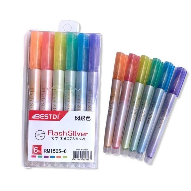 Kit 6/5/4/8/12 peças Marca texto de Glitter Flash silva/Material escolar Flash silva