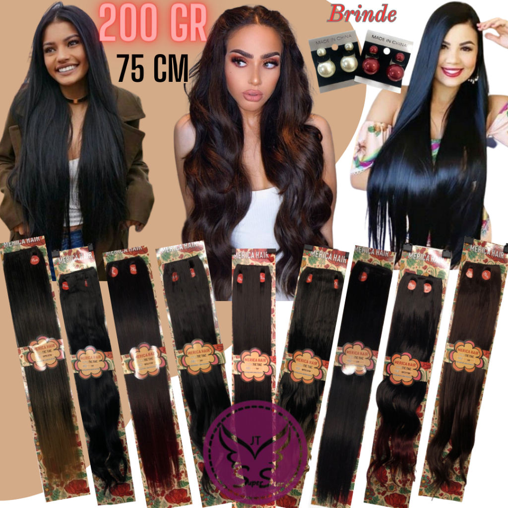 Aplique Tic Tac Fibra Orgânica Liso Natural 75cm Super Star - Fibra Premium - Brinco