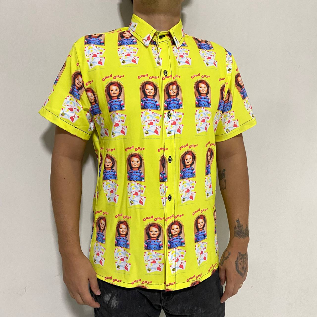 Camisa de botão boneco o chucky bonzinho na caixa o filme terror suspense horror trash halloween 1