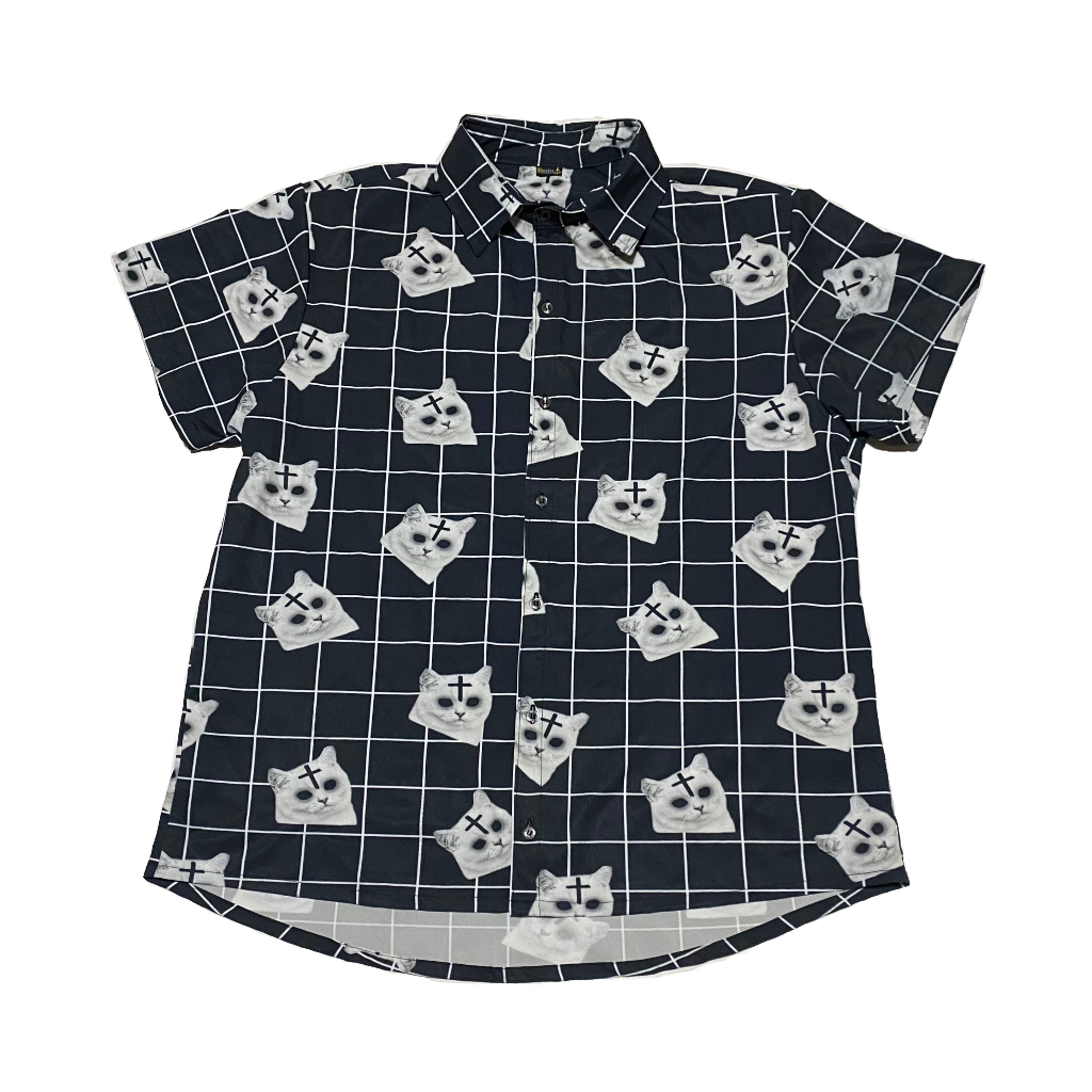 Camisa de Botão cat on cross lines edition terror suspense horror trash halloween