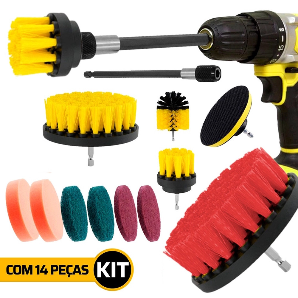 Kit Jogo De Escovas Rotativas 14 Peças Para Limpeza Pesada Casa Carro Moto Automotivo Multiuso Top - Home & Living