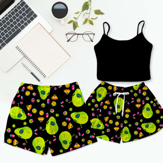 Kit Pijama Casal Mozão Cropped Preto Estampa Alien Preto
