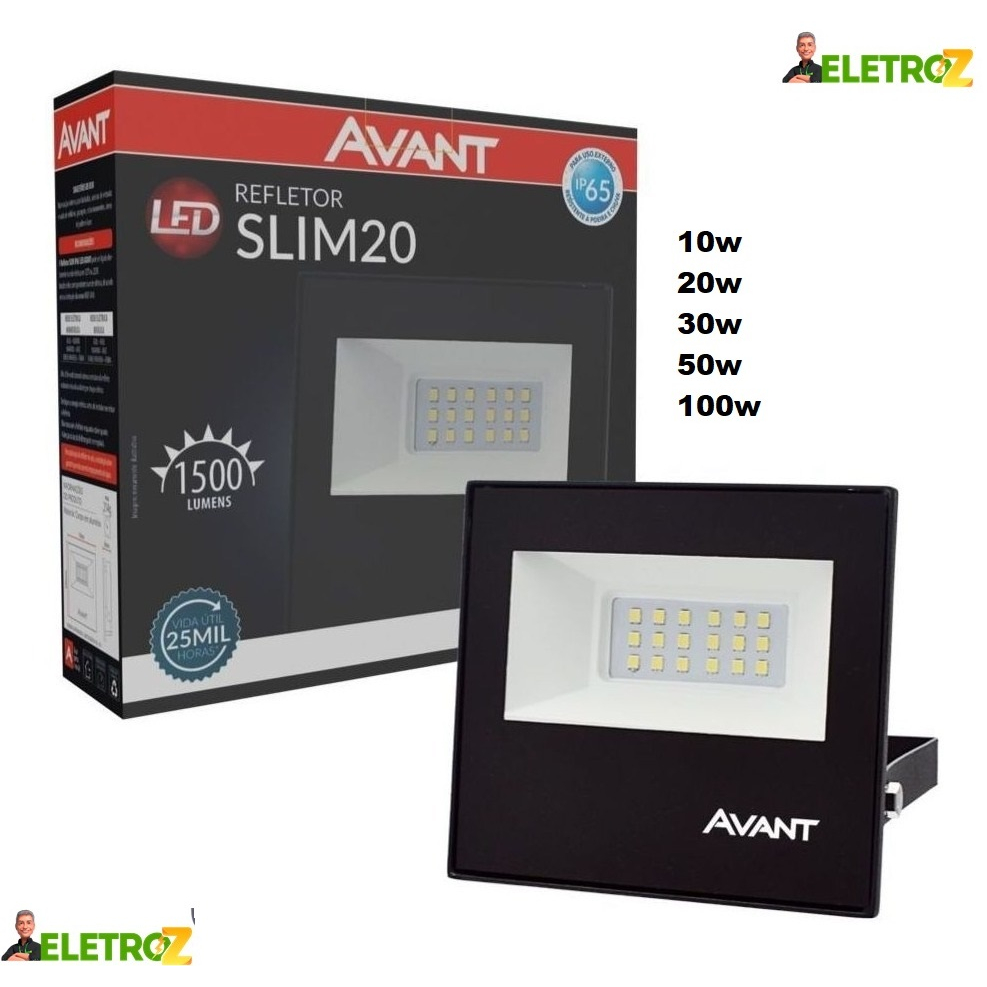 Holofote Refletor Super Forte Led 10w/20w/30w/50w/100w 6500K Bivolt Prova D'água Avant