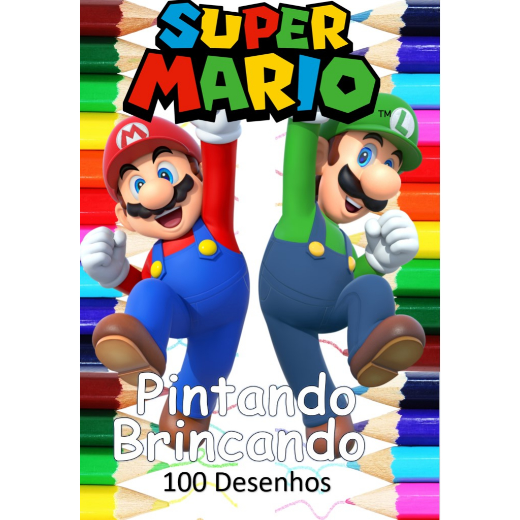 100 Desenhos Para Colorir e Pintar - Tema Super Mario - Folhas A4 Sulfite Avulsas/Soltas