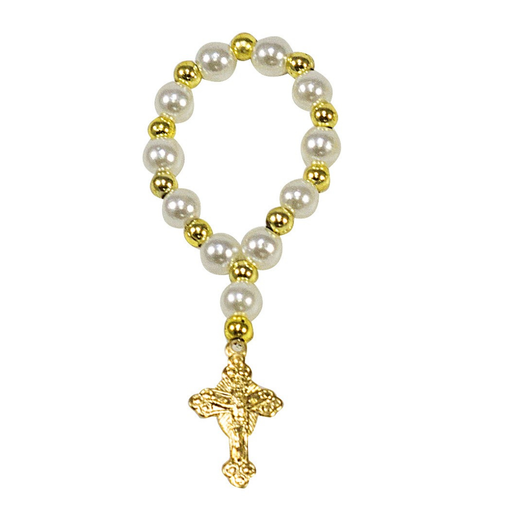 50 Mini Terço perolas artesanal com pingente CRUZ ou NOSSA SENHORA APARECIDA em Oferta na Shopee