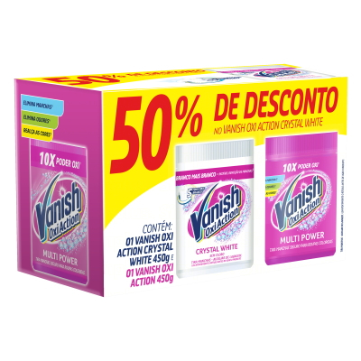 Vanish Tira Manchas Alvejante Seguro em Pó Kit para Roupas Brancas e Coloridas (2x450g)