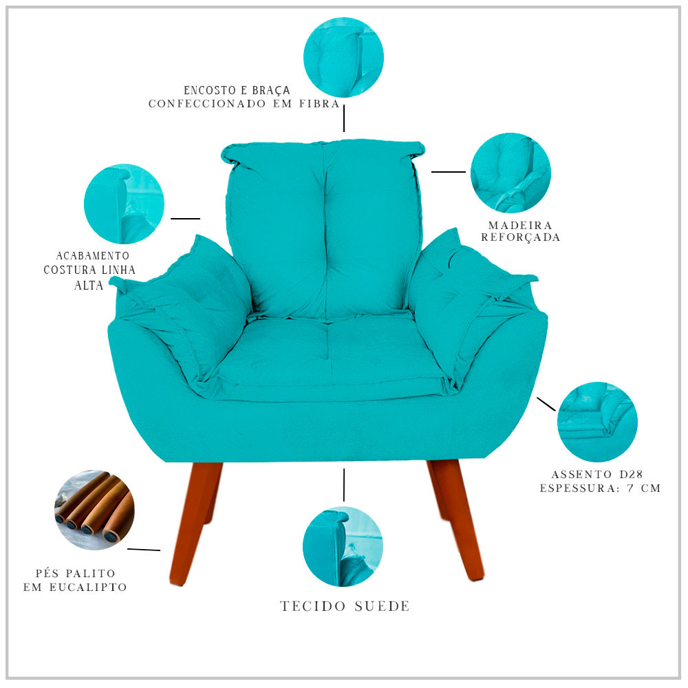 Poltrona Opala Suede Cores Pé Palito + Puf Cores Pés Palito — imagem 2 de 2