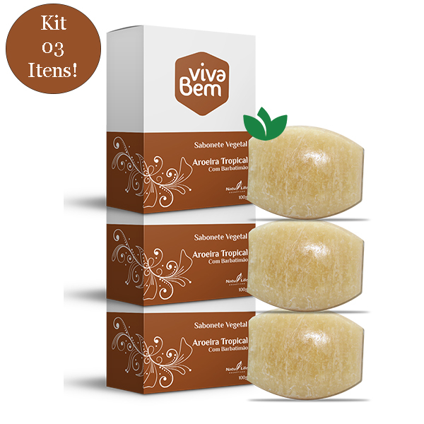 KIT 3 Unidades Sabonete Vegetal Viva Bem Aroeira Tropical 100g Natu Life