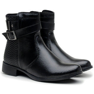 Coturno Feminino Bota Dona Beja Cano Medio Salto Baixo Fivela Promoção